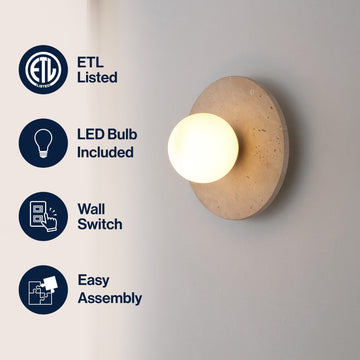 Tivoli 12" Modern Minimalist 1-Light Ovoid Travertine LED Wall Sconce